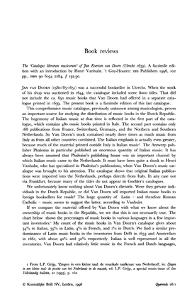 Book Reviews the 'Catalogus Librorum Musicorum' of Jan Evertsen