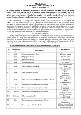 INFORMACJA BURMISTRZA MIASTA I GMINY BUK Z Dnia 22 Sierpnia 2018 R