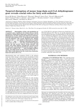 Targeted Disruption of Mouse Long-Chain Acyl-Coa Dehydrogenase Gene Reveals Crucial Roles for Fatty Acid Oxidation