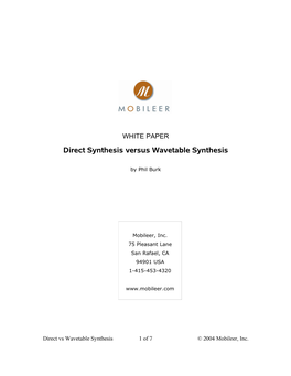 Direct Vs Wavetable Synthesis 1 of 7 © 2004 Mobileer, Inc