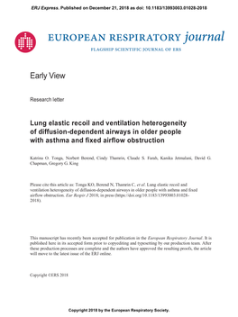 Lung Elastic Recoil and Ventilation Heterogeneity of Diffusion-Dependent Airways in Older People with Asthma and Fixed Airflow Obstruction