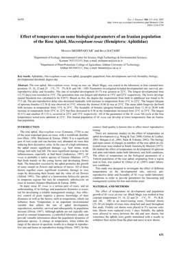 Effect of Temperature on Some Biological Parameters of an Iranian Population of the Rose Aphid, Macrosiphum Rosae (Hemiptera: Aphididae)