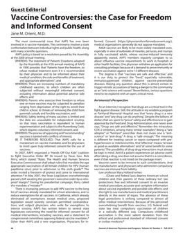 Vaccine Controversies: the Case for Freedom and Informed Consent Jane M