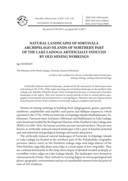 Natural Landscapes of Sortavala Archipelago Islands of Northern Part of the Lake Ladoga Artificially-Induced by Old Mining Workings