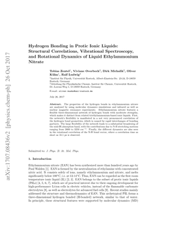 Hydrogen Bonding in Protic Ionic Liquids: Structural Correlations, Vibrational Spectroscopy, and Rotational Dynamics of Liquid Ethylammonium Nitrate