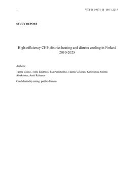 High-Efficiency CHP, District Heating and District Cooling in Finland 2010-2025