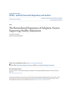 The Remembered Experience of Adoption: Factors Supporting Healthy Adjustment Crystal R