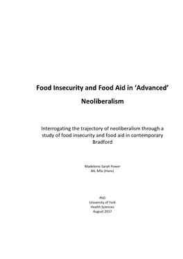 Food Insecurity and Food Aid in 'Advanced' Neoliberalism