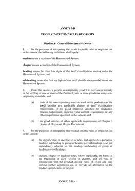 1 ANNEX 3-D PRODUCT-SPECIFIC RULES of ORIGIN Section A