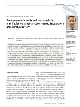 Accessory Mesial Roots and Root Canals in Mandibular Molar Teeth: Case Reports, SEM Analysis and Literature Review