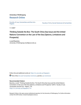 The South China Sea Issue and the United Nations Convention on the Law of the Sea (Options, Limitations and Prospects)