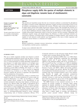 Phosphorus Supply Shifts the Quotas of Multiple Elements in Algae and Daphnia: Ionomic Basis of Stoichiometric Constraints