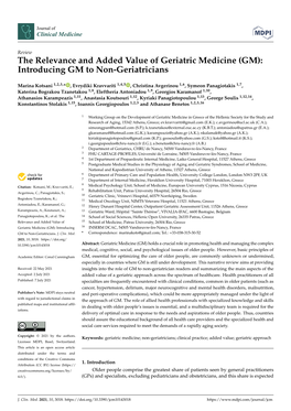 The Relevance and Added Value of Geriatric Medicine (GM): Introducing GM to Non-Geriatricians