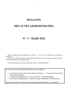 Bulletin Des Actes Administratifs N° 3 – Mars 2012