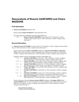 Descendants of Rosario GASPARRO and Chiara MAZZONE