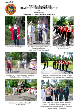 VICTORIA DAY COUNCIL SEPARATION TREE CEREMONY ORATION by Gary Morgan November 14, 2009 – Updated April 2020