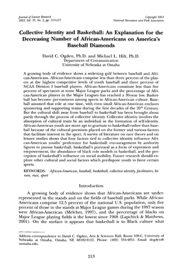 Collective Identity and Basketball: an Explanation for the Decreasing Number of African-Americans on America's Baseball Diamonds