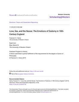 The Emotions of Sodomy in 18Th-Century England" (2019)
