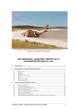 AIR TRANSPORT: QUARTERLY REPORT NO.15 2Nd QUARTER 2007 (April to June)