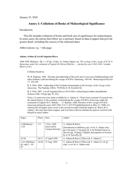 Annex 1: Collations of Books of Malacological Significance