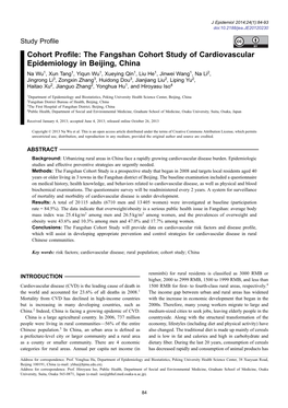 The Fangshan Cohort Study of Cardiovascular Epidemiology in Beijing, China