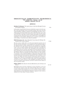 ORIENTALIA CHRISTIANA PERIODICA 79 (2013), Fasc. I-II ISSN 0030-5375