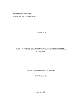 V. Yüzyillarda Pamphylia Kentlerindeki Toplumsal Değişimler