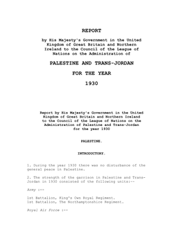 Palestine and Trans-Jordan for the Year 1930