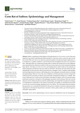 Corm Rot of Saffron: Epidemiology and Management