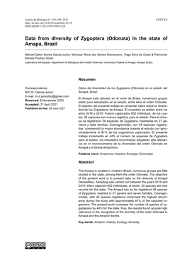 Data from Diversity of Zygoptera (Odonata) in the State of Amapá, Brazil