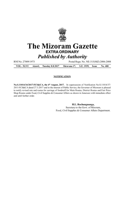 The Mizoram Gazette EXTRA ORDINARY Published by Authority RNI No