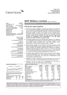 BHP Billiton Limited (BHP.AX/BHPAU) Rating NEUTRAL* 0 ; I°NCREASE.TA.RGET PRICE ~-