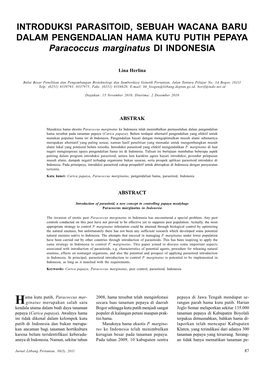 INTRODUKSI PARASITOID, SEBUAH WACANA BARU DALAM PENGENDALIAN HAMA KUTU PUTIH PEPAYA Paracoccus Marginatus DI INDONESIA