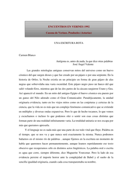 UNA ESCRITURA ROTA Carmen Blanco Antígona Es, Antes De Nada, La Que Dice Otras Palabras José Ángel Valente Las Grandes Mitolo