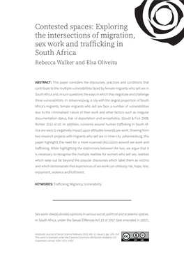 Exploring the Intersections of Migration, Sex Work and Trafficking in South Africa Rebecca Walker and Elsa Oliveira