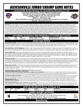 Jacksonville Jumbo Shrimp Game Notes