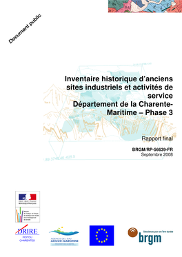 Inventaire Historique D'anciens Sites Industriels Et Activités De Service – Département De La Charente-Maritime