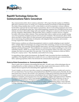 Rapidio Technology Solves the Communications Fabric Conundrum