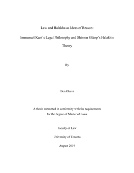 Immanuel Kant's Legal Philosophy and Shimon Shkop's Halakhic Theory