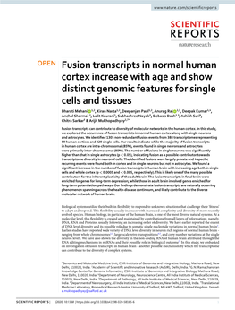 Fusion Transcripts in Normal Human Cortex Increase with Age and Show