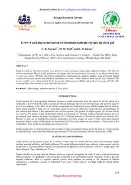 Growth and Characterization of Strontium Tartrate Crystals in Silica Gel