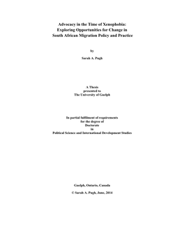 Advocacy in the Time of Xenophobia: Exploring Opportunities for Change in South African Migration Policy and Practice