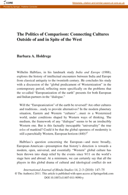 The Politics of Comparison: Connecting Cultures Outside of and in Spite of the West