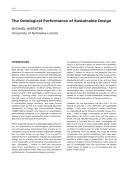 The Ontological Performance of Sustainable Design