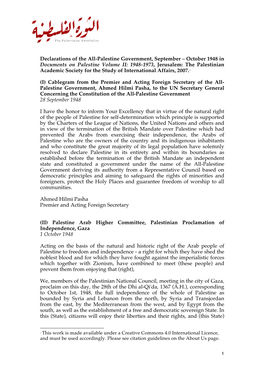 October 1948 in Documents on Palestine Volume II: 1948-1973, Jerusalem: the Palestinian Academic Society for the Study of International Affairs, 2007