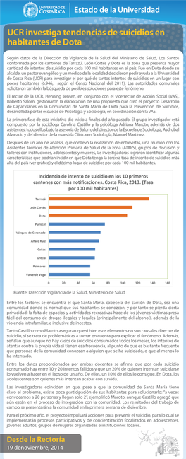 UCR Investiga Tendencias De Suicidios En Habitantes De Dota