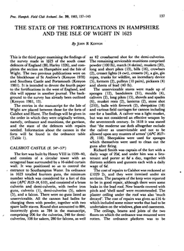 The State of the Fortifications in Hampshire and the Isle of Wight in 1623