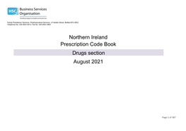 Northern Ireland Prescription Code Book Drugs Section August 2021