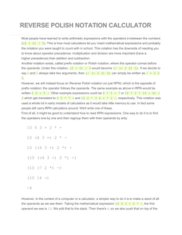 Reverse Polish Notation Calculator