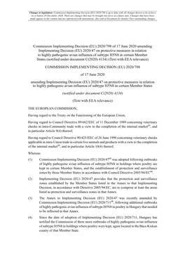 Commission Implementing Decision (EU) 2020/798 Is up to Date with All Changes Known to Be in Force on Or Before 29 December 2020